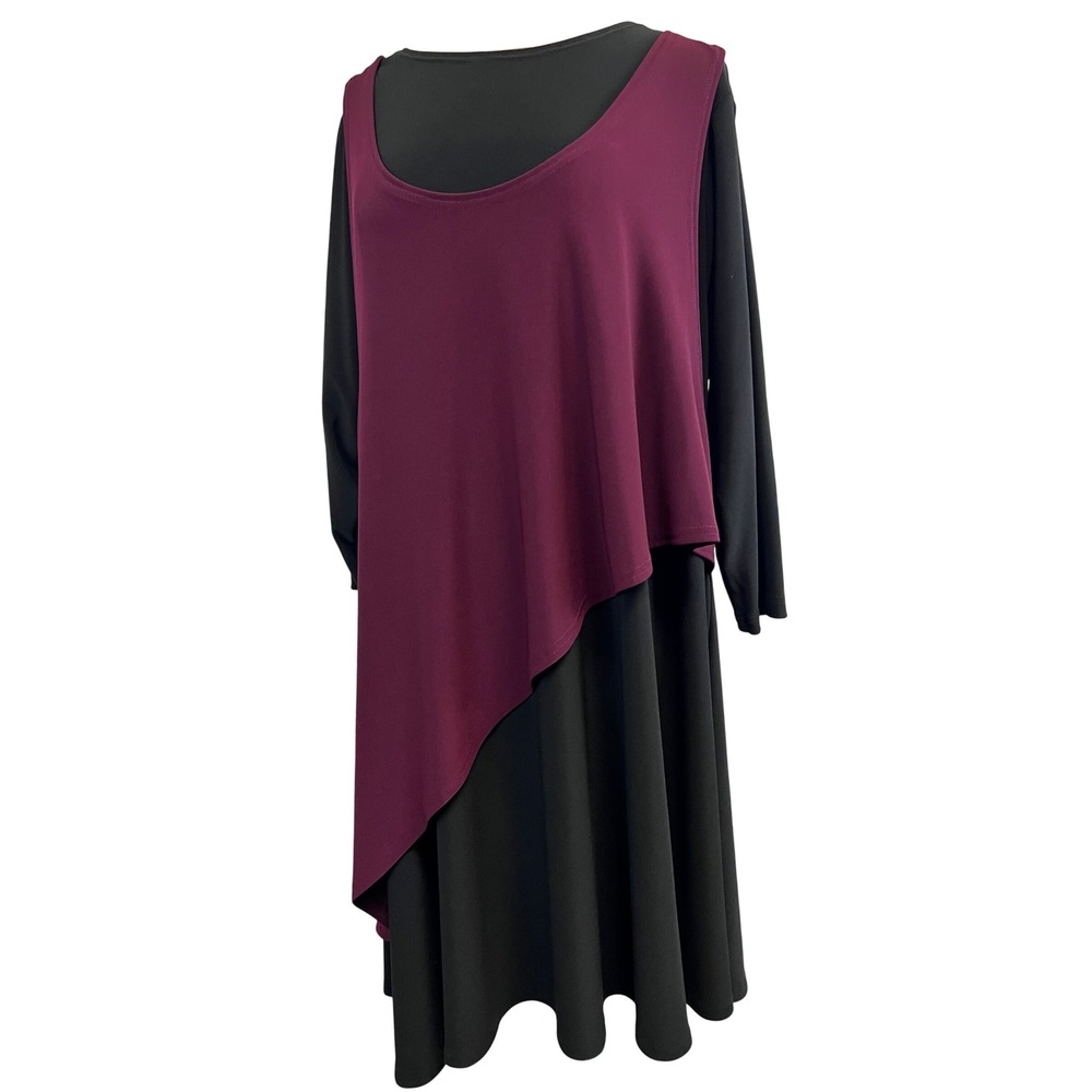 Sympli Matrix Flip Top Women 1G Wine Black NEW 3/4 Sleeve Asymmetrical Overlay